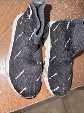 Balenciaga Black Knit Sock-Style Sneakers with White Sole